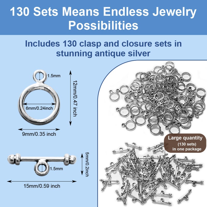 Heather's CF Silver Toggle Clasps for Jewelry Making Kit Necklace Clasp Small Jewelry Clasp Necklace Clasps and Closures Multiple Bracelet Clasps and Closures Bulk Jewelry Clasps 130 Sets - Image 2
